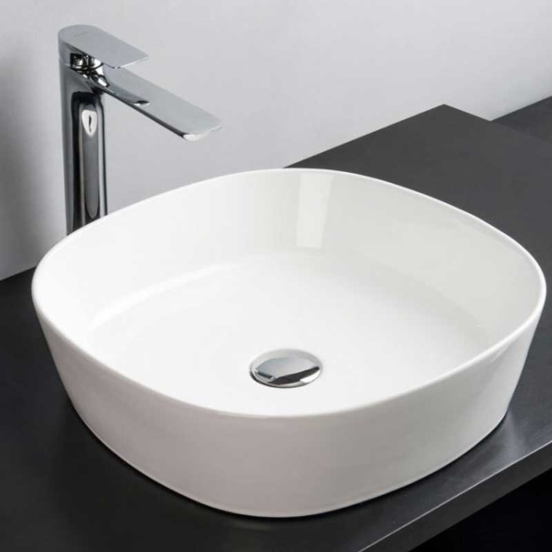 Lavabo da appoggio Iko Althea 44X44 cm H 14 in ceramica bianca lucida
