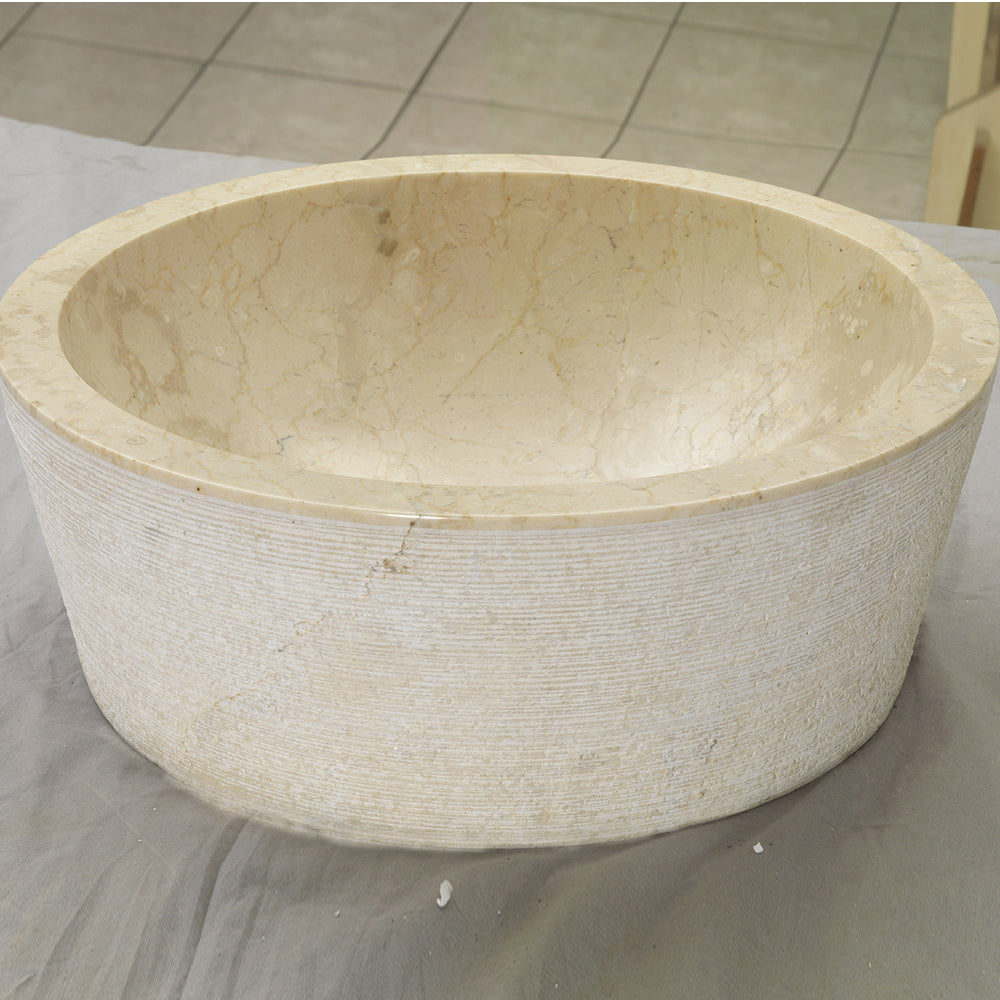Lavabo da Appoggio in Marmo Cilindro Beige diametro 40 cm alto 15 cm by CeramicStore | Lo specialista del tuo bagno