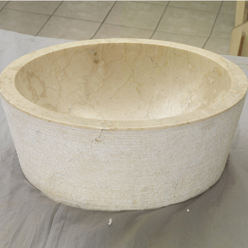 Lavabo da Appoggio in Marmo Cilindro Beige diametro 40 cm alto 15 cm by CeramicStore | Lo specialista del tuo bagno