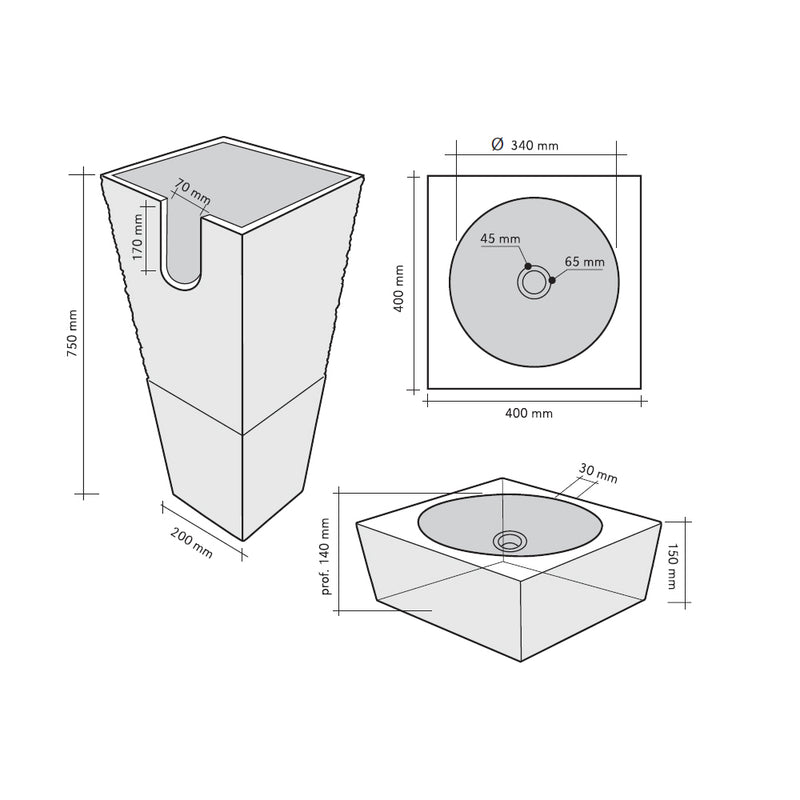 Lavabo freestanding in Marmo Piramide Beige alto 90 cm e dimensioni 40x40 by CeramicStore | Lo specialista del tuo bagno