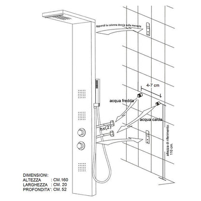 Pannello doccia Metaform Broadway in acciaio Inox con 4 funzioni, soffione, doccino e getti orizzontali e cascata by CeramicStore | Lo specialista del tuo bagno
