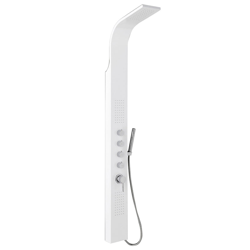 Parete doccia multifunzione modello Danubio in alluminio verniciato bianco. Con soffione doccia, doccetta e getto orizzontale. Colore Bianco by CeramicStore | Lo specialista del tuo bagno