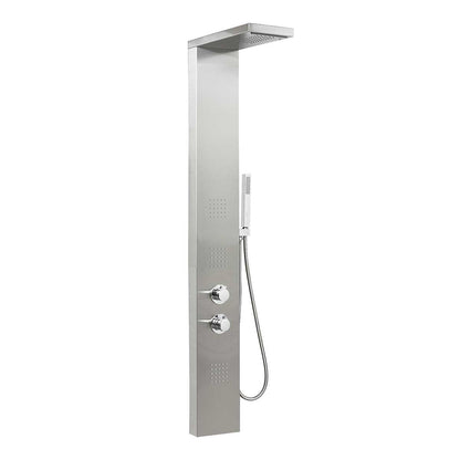 Pannello doccia termostatico Metaform Manhattan in inox con 4 funzioni, soffione, doccino e getti orizzontali e cascata by CeramicStore | Lo specialista del tuo bagno