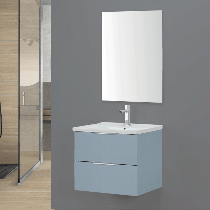 Mobile Bagno Sospeso 100 Cm Due Cassetti Specchio a Filo 60x100 Cm colore Azzurro Polvere