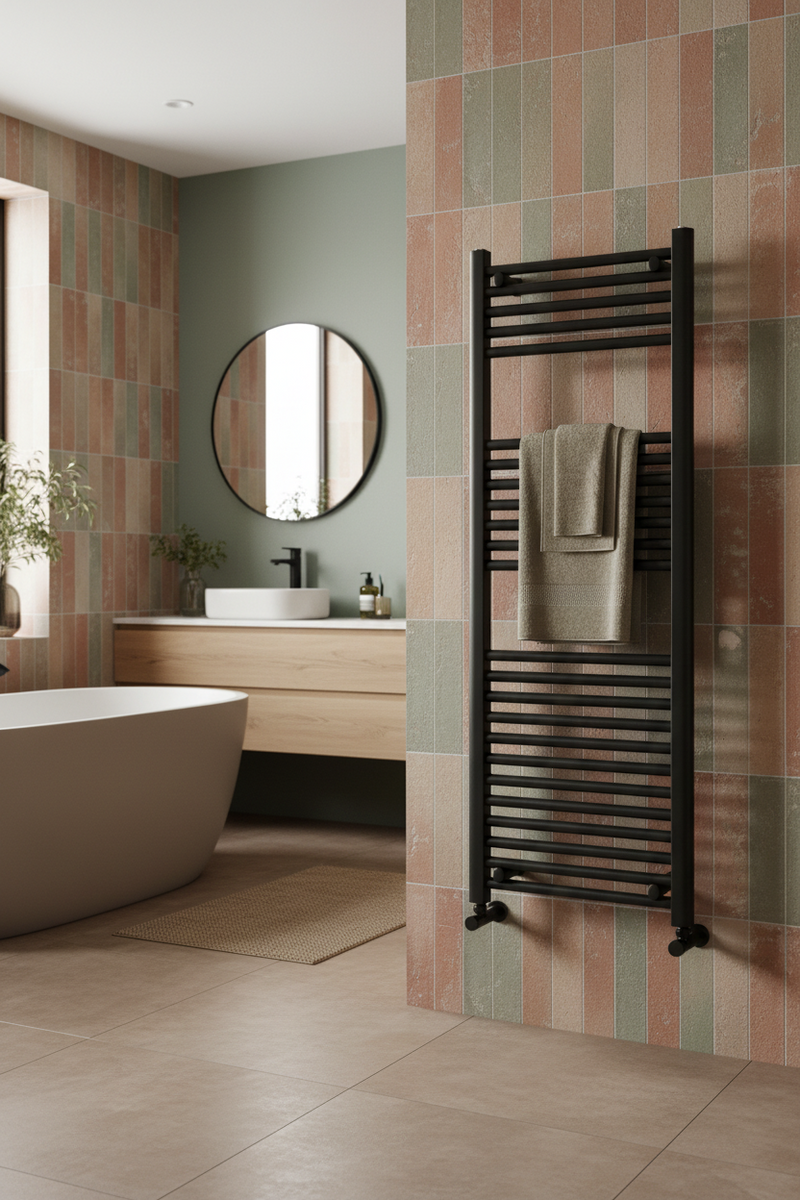 Termoarredo CSRadiators dritto, Misure altezza 120 x larghezza 50 cm Interasse 45 cm - Colore Nero opaco