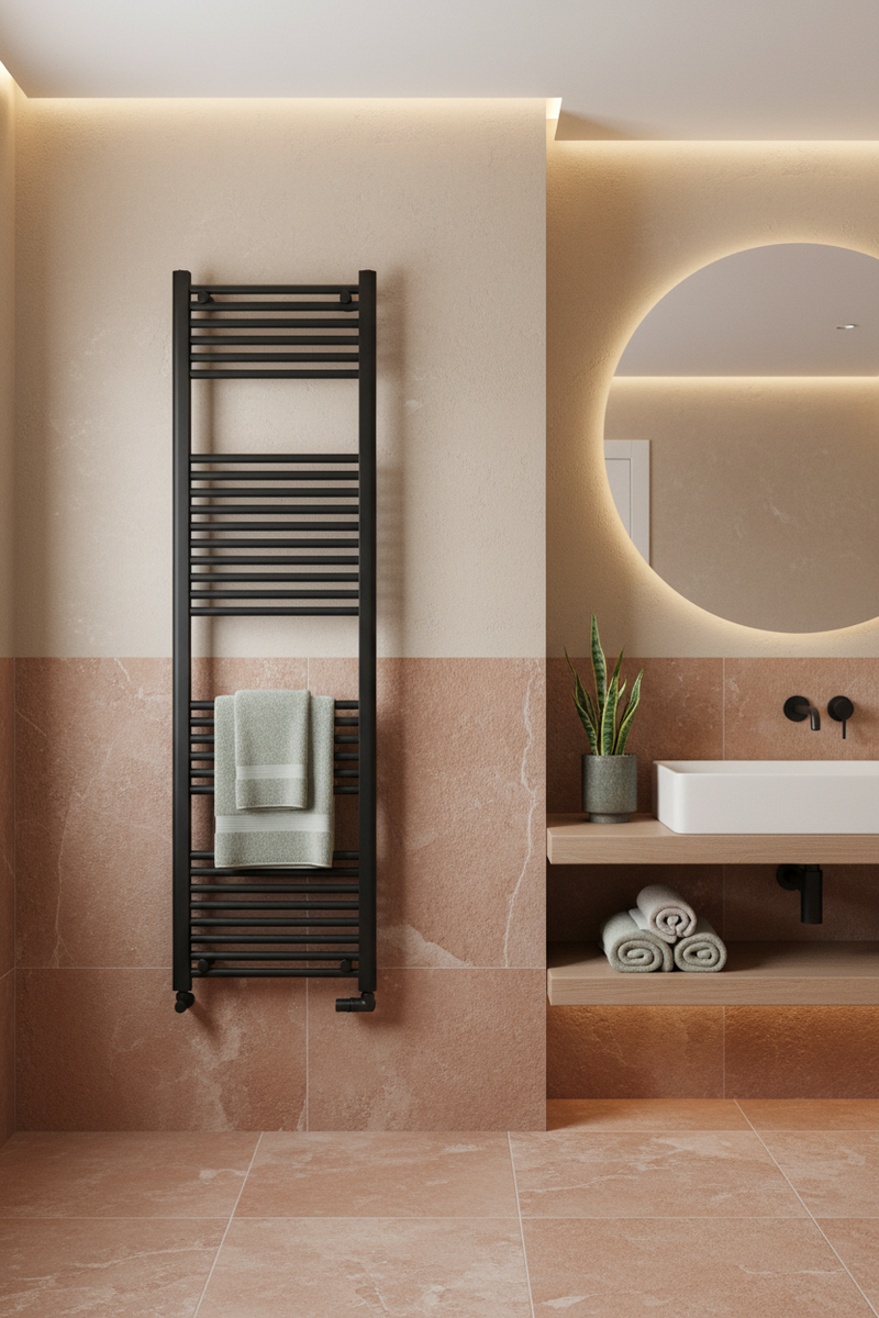Termoarredo dritto CSRadiators, Misure Altezza 150 x Larghezza 50 cm Interasse 45 cm - Colore Nero opaco