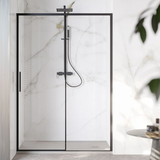 Porta doccia scorrevole per nicchia da 100 cm in cristallo da 6 mm con profilo alluminio Nero versione Destra by CeramicStore | Lo specialista del tuo bagno