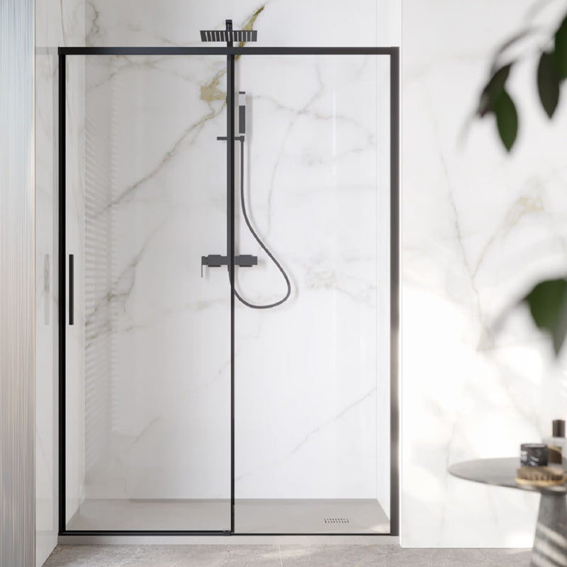 Porta doccia scorrevole per nicchia da 120 cm in cristallo da 6 mm con profilo alluminio Nero versione Destra by CeramicStore | Lo specialista del tuo bagno