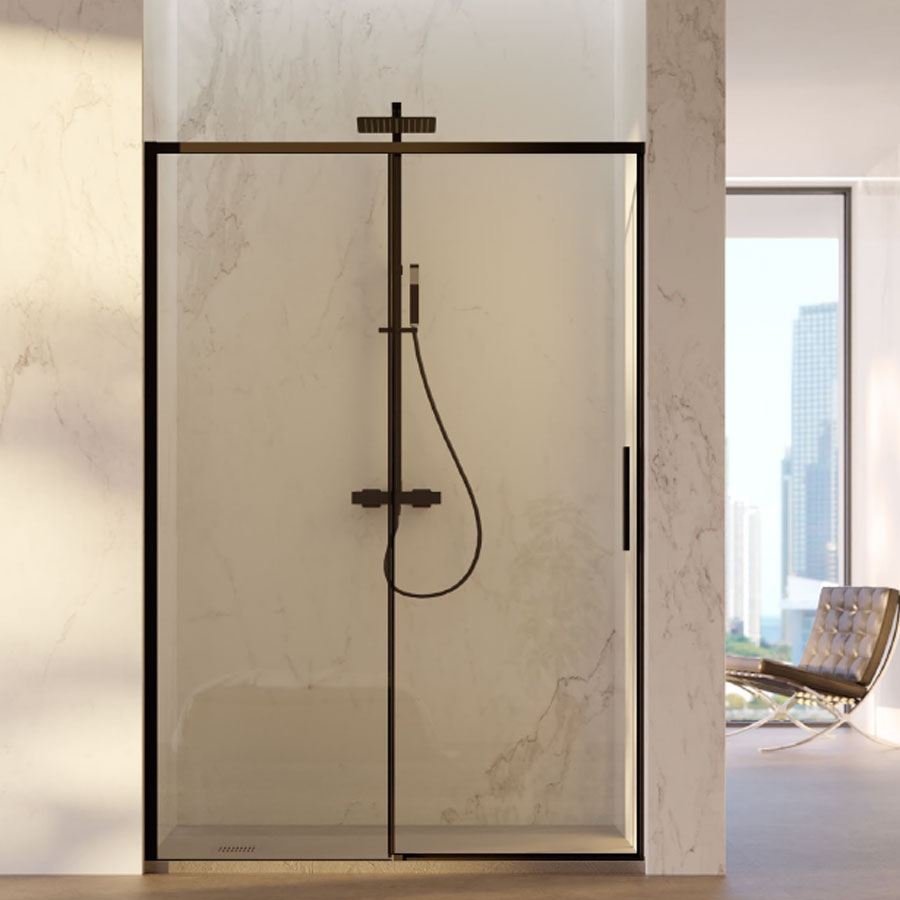 Porta doccia scorrevole per nicchia da 130 cm in cristallo da 6 mm con profilo alluminio Nero versione Sinistra by CeramicStore | Lo specialista del tuo bagno