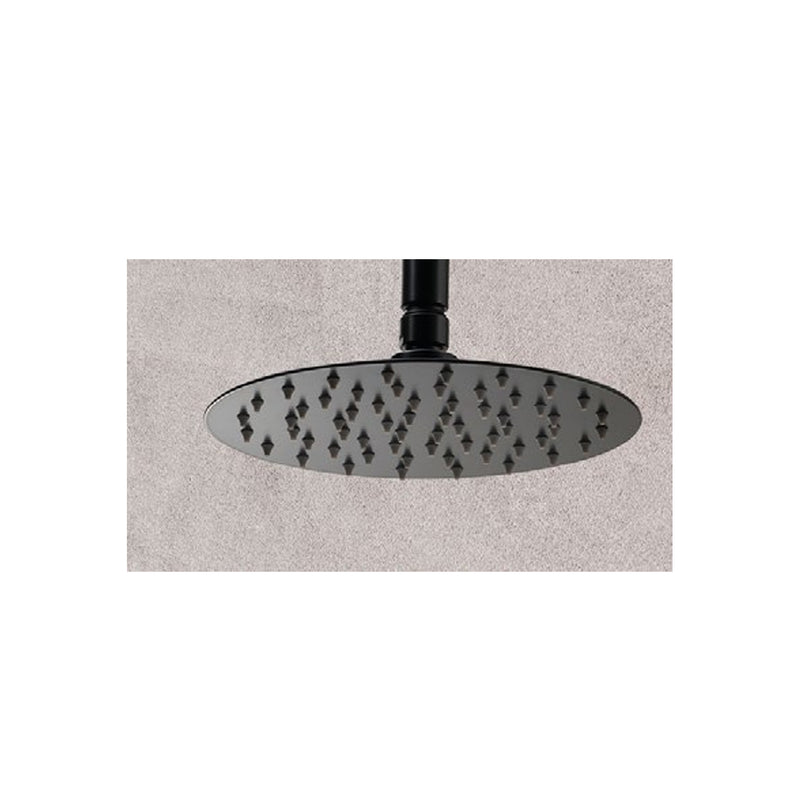 Soffione doccia tondo ultrasottile in acciaio diametro cm 20 con braccio 40 cm in ottone Nero Opaco by CeramicStore | Lo specialista del tuo bagno