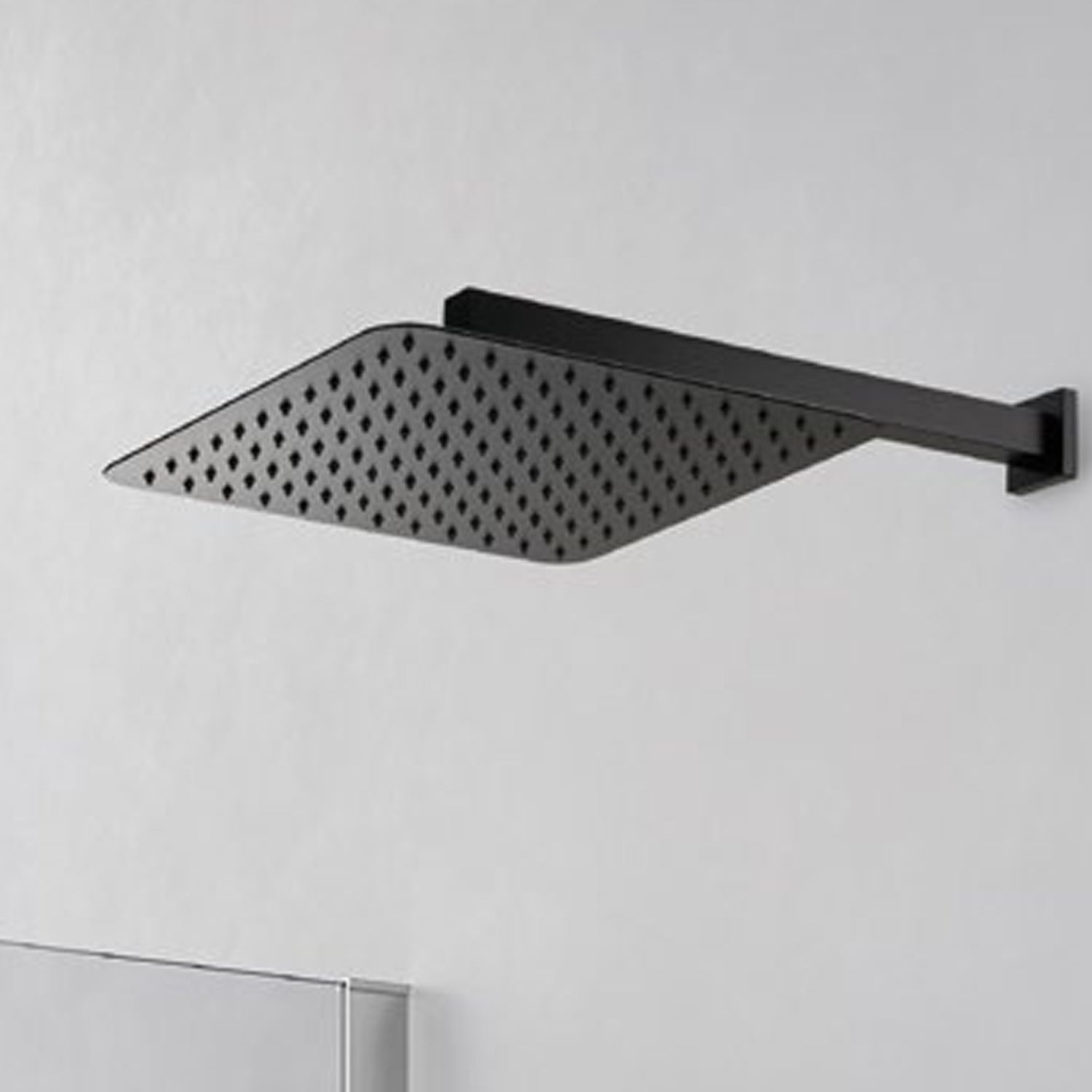 Soffione doccia quadro ultrasottile in acciaio cm 25x25 con braccio 40 cm in ottone Nero Opaco by CeramicStore | Lo specialista del tuo bagno