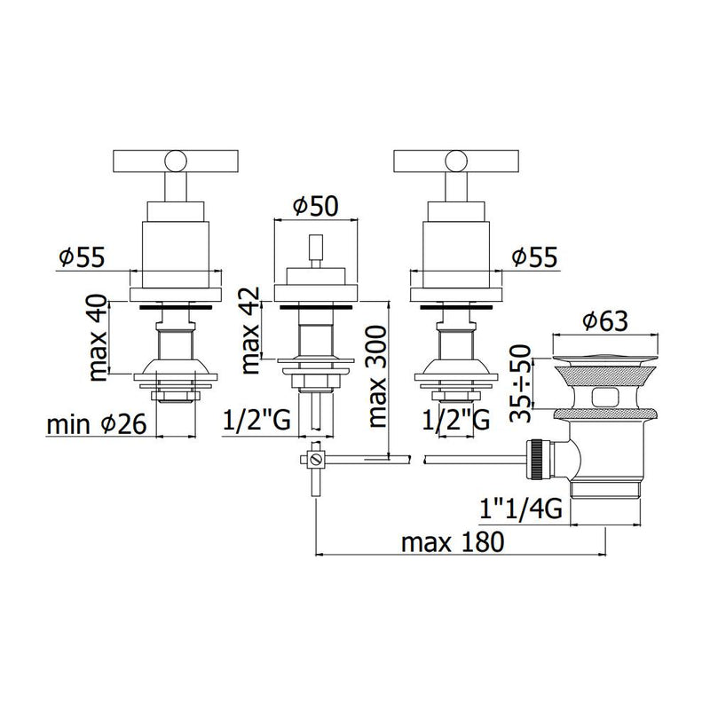 Batteria bidet 3 fori con scarico automatico serie Quattro modello QTV116CR cromo Paffoni by CeramicStore | Lo specialista del tuo bagno