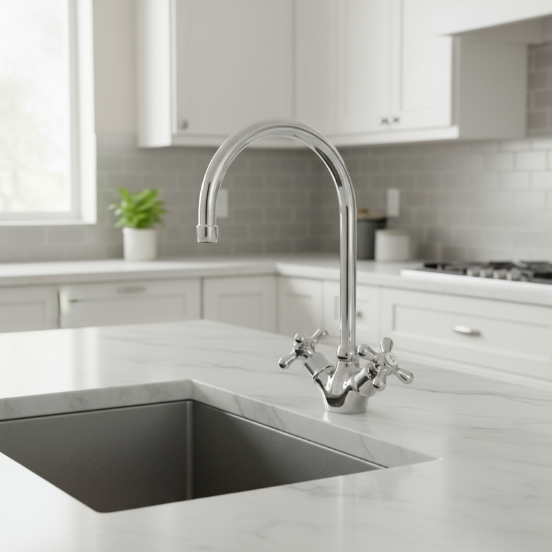 Mezclador para fregadero monoboca con caño orientable en forma de paraguas Paffoni serie Viola - Cromado