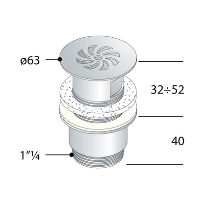 Piletta a scarico libero in ottone cromato per lavabo e bidet con troppo pieno by CeramicStore | Lo specialista del tuo bagno