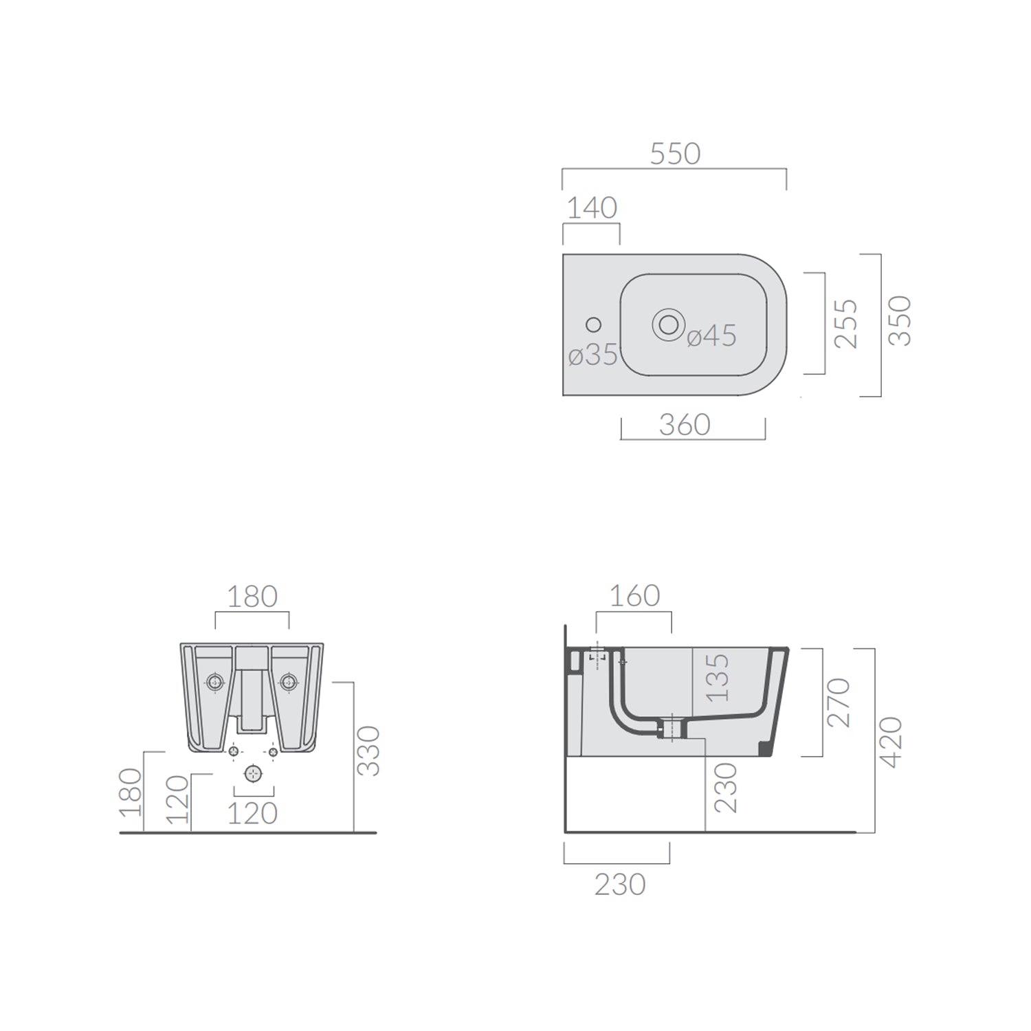 Bidet Sospeso monoforo 55x35 cm serie MEG11PRO di Ceramica Galassia