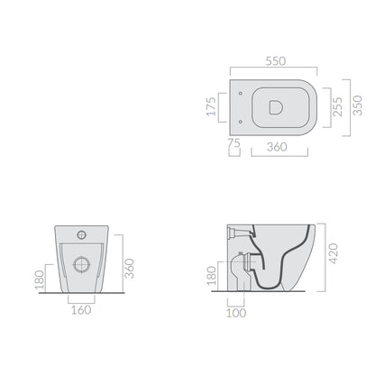 Coppia di sanitari filomuro 55x35 cm serie MEG11PRO di Ceramica Galassia con sedile soft close