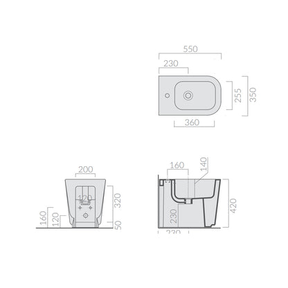 Bidet filomuro monoforo 55x35 cm serie MEG11 di Ceramica Galassia