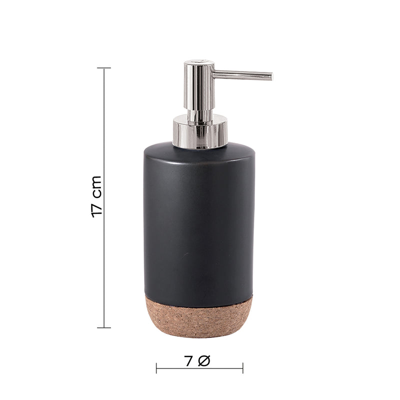 Dispenser sapone in ceramica e sughero con erogatore cromato Gedy serie Ilary - Nero