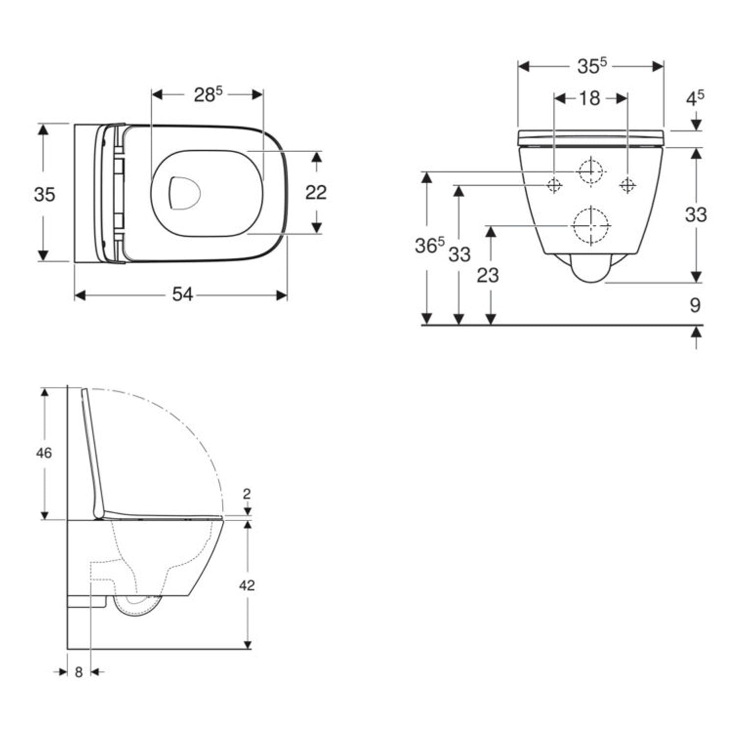 Vaso sospeso senza brida con sedile tradizionale modello Smyle Geberit cm 54x35
