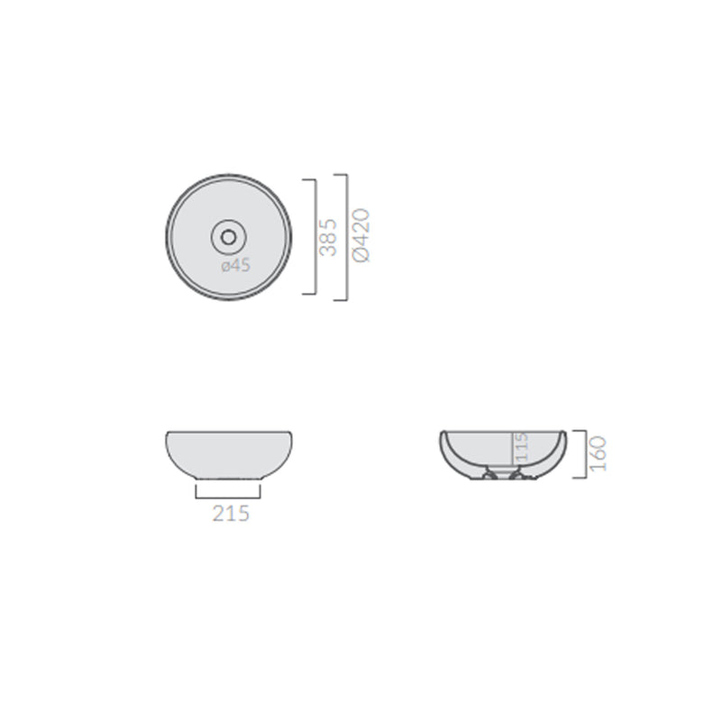Lavabo da appoggio in ceramica serie Ergo di Ceramica Galassia -  Bianco lucido diam. 42xh16cm