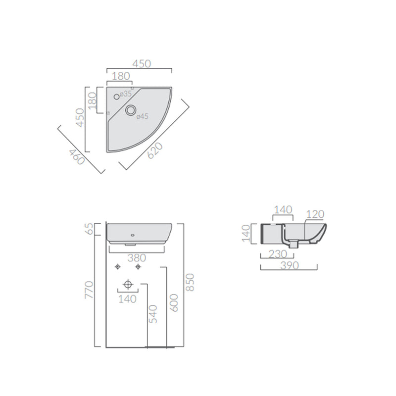 Lavabo angolare in ceramica serie M2 di Ceramica Galassia - Bianco lucido 45cm by CeramicStore | Lo specialista del tuo bagno