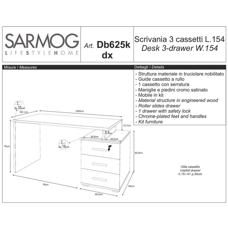 Scrivania da ufficio con cassettiera integrata finitura Noce Stelvio / Ossido Nero by Sarmog by CeramicStore | Lo specialista del tuo bagno