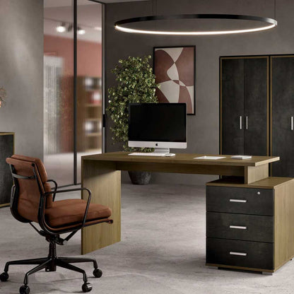 Scrivania da ufficio con cassettiera integrata finitura Noce Stelvio / Ossido Nero by Sarmog by CeramicStore | Lo specialista del tuo bagno