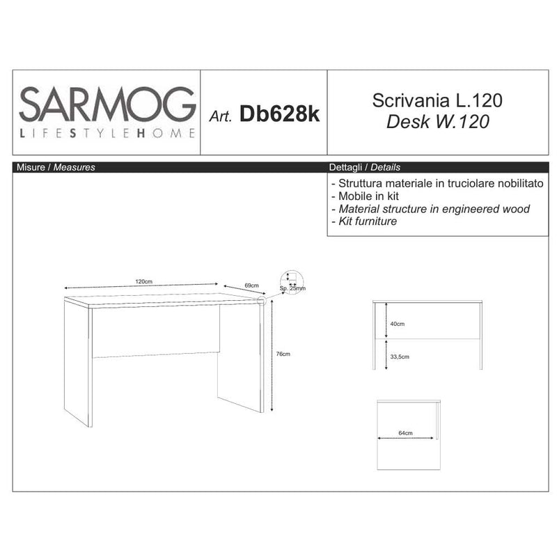 Scrivania da ufficio con piano superficiale antigraffio ad alta densità da 120 cm finitura Ossido Bianco by Sarmog by CeramicStore | Lo specialista del tuo bagno