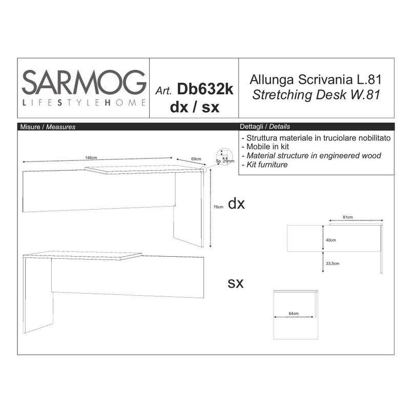Scrivania da ufficio Angolare Destra con piano superficiale antigraffio ad alta densità da 160 cm finitura Cemento by Sarmog by CeramicStore | Lo specialista del tuo bagno