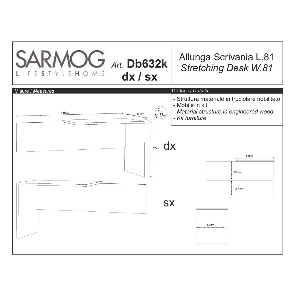 Scrivania da ufficio Angolare Destra con piano superficiale antigraffio ad alta densità da 160 cm finitura Noce Stelvio by Sarmog by CeramicStore | Lo specialista del tuo bagno