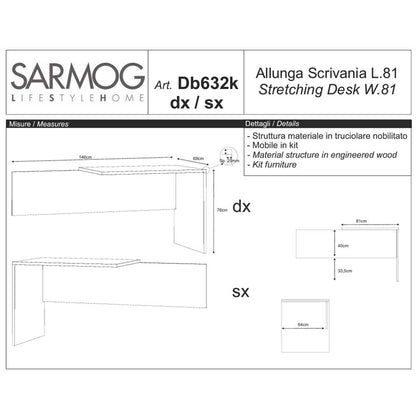 Scrivania da ufficio Angolare Sinistra con piano superficiale ad alta densità da 160 cm finitura Ossido Bianco by Sarmog by CeramicStore | Lo specialista del tuo bagno