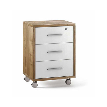 Cassettiera su Ruote da ufficio con tre cassetti e serratura finitura Struttura Noce Stelvio / Finitura Frontale Ossido Bianco by Sarmog by CeramicStore | Lo specialista del tuo bagno