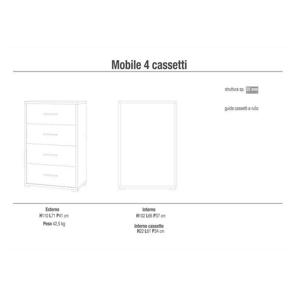 Cassettiera da camera a quattro cassetti finitura Struttura Ossido Bianco / Finitura Frontale Ossido Bianco by Sarmog by CeramicStore | Lo specialista del tuo bagno