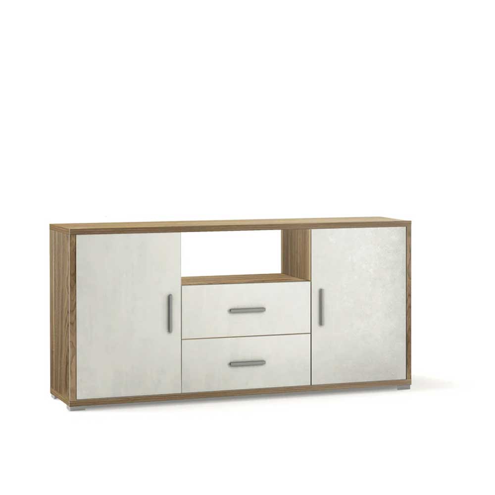 Mobile Credenza da Soggiorno con 2 ante e 2 cassetti finitura Struttura Noce Stelvio / Finitura Frontale Ossido Bianco by Sarmog by CeramicStore | Lo specialista del tuo bagno