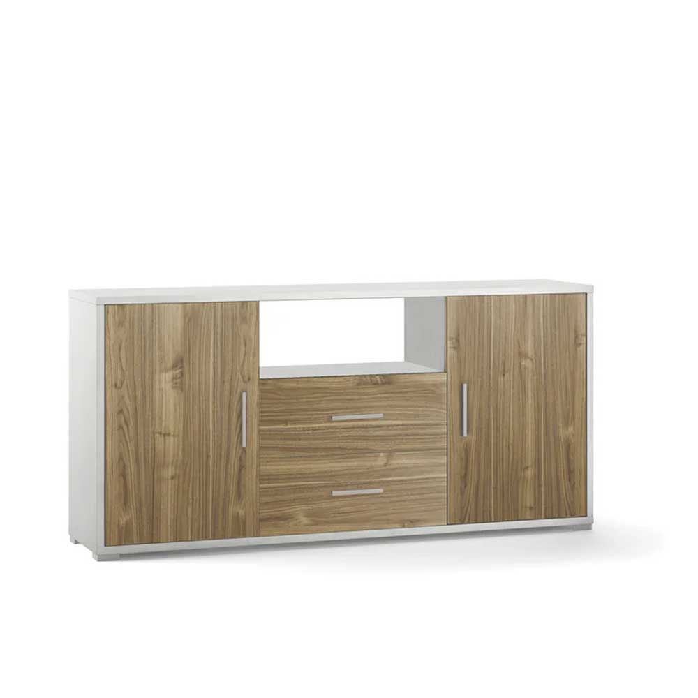Mobile Credenza da Soggiorno con 2 ante e 2 cassetti finitura Struttura Ossido Bianco / Finitura Frontale Noce Stelvio by Sarmog by CeramicStore | Lo specialista del tuo bagno
