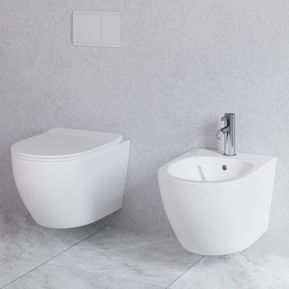 Sanitari sospesi senza brida con Copriwater Soft Close BathCore serie Aria 52x37 - Bianco Opaco