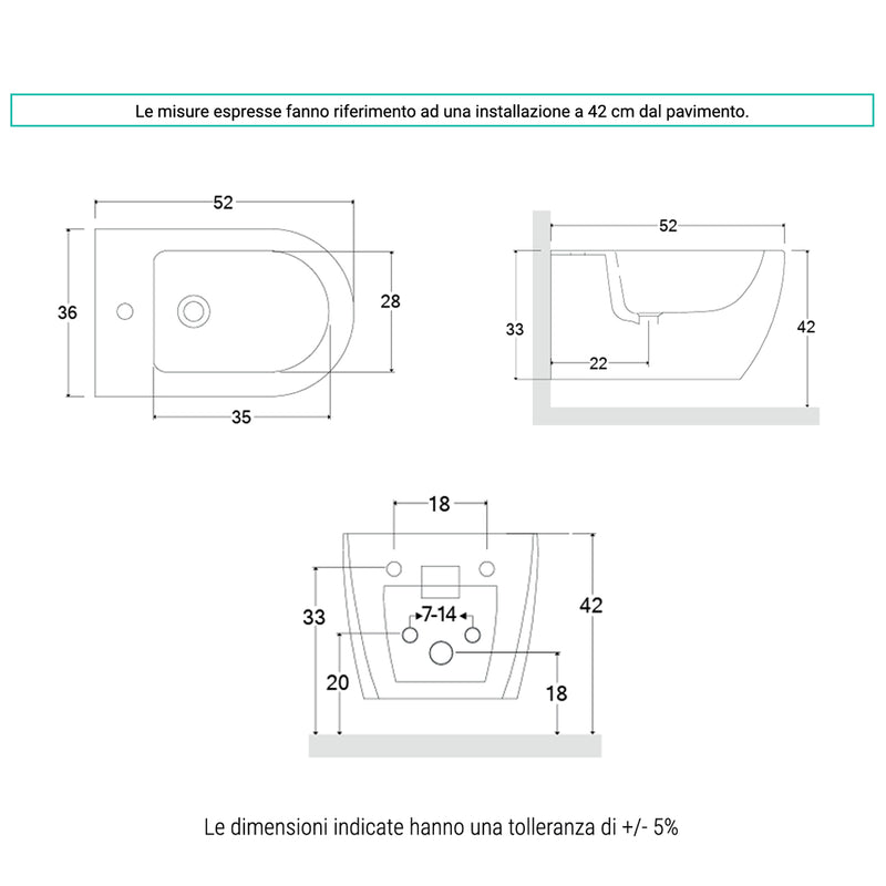Sanitari sospesi senza brida con Copriwater Soft Close BathCore serie Aria 52x37 - Nero Opaco