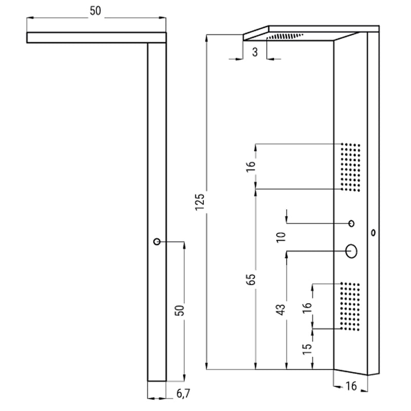 Pannello doccia multifunzione DocciaGo serie Lucky in acciaio inox 16x125x50 cm - Cromo Lucido