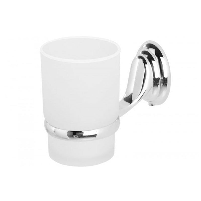 Porta spazzolini in acciaio cromato  e vetro satinato con piastrine in acciaio antiruggine serie Simply