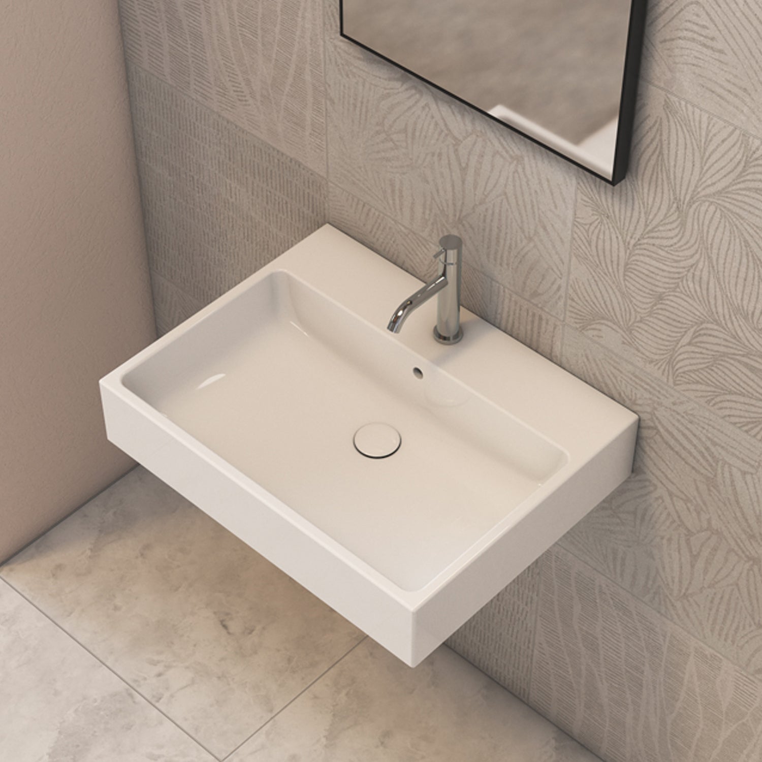 Lavabo rettangolare Stone 65x50x13 cm Ceramica Globo €“ Bianco lucido