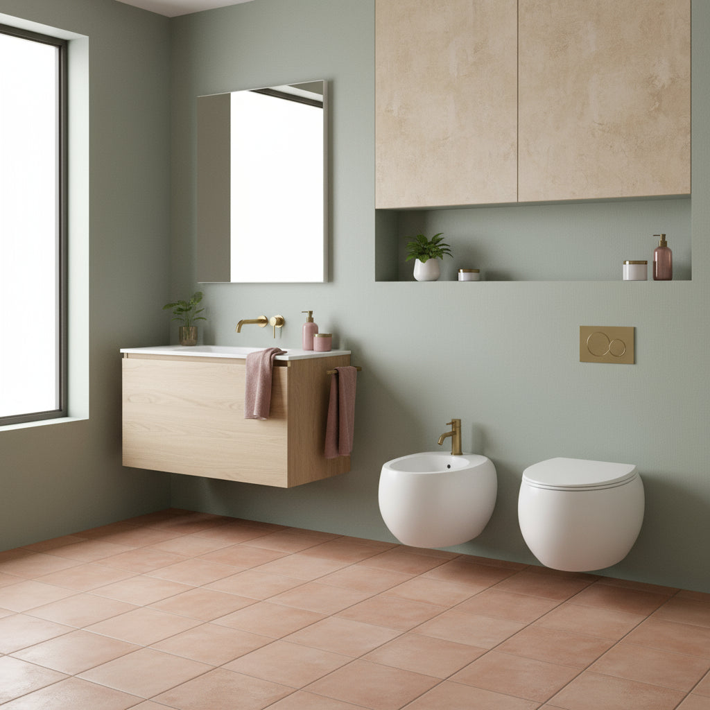 Coppia di sanitari sospesi con wc senza brida modello Cloud di Rak Ceramics compreso coprivaso cm 56 Bianco Opaco