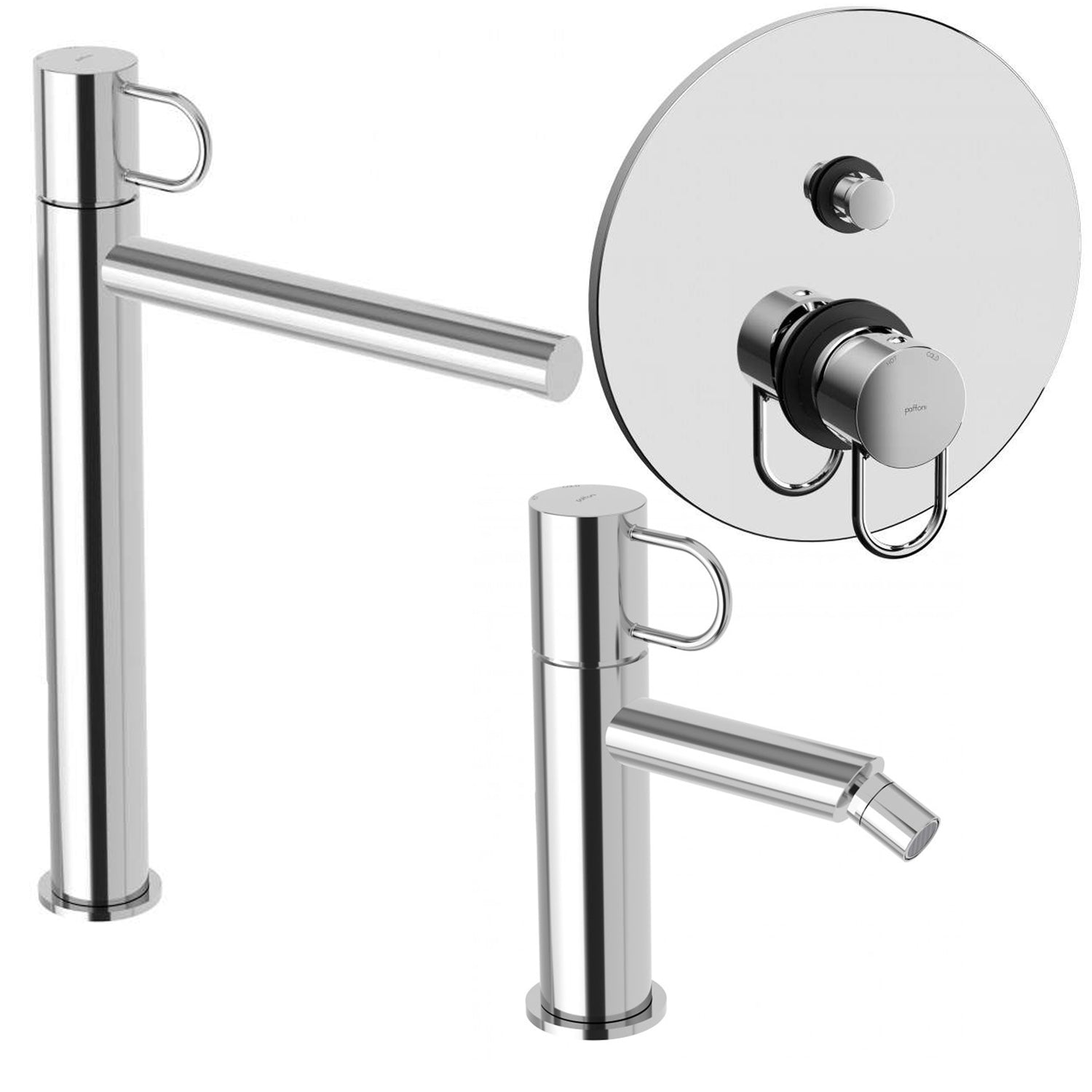 Set di miscelatori lavabo alto, bidet e doccia con deviatore Paffoni Jocker cromato by CeramicStore | Lo specialista del tuo bagno