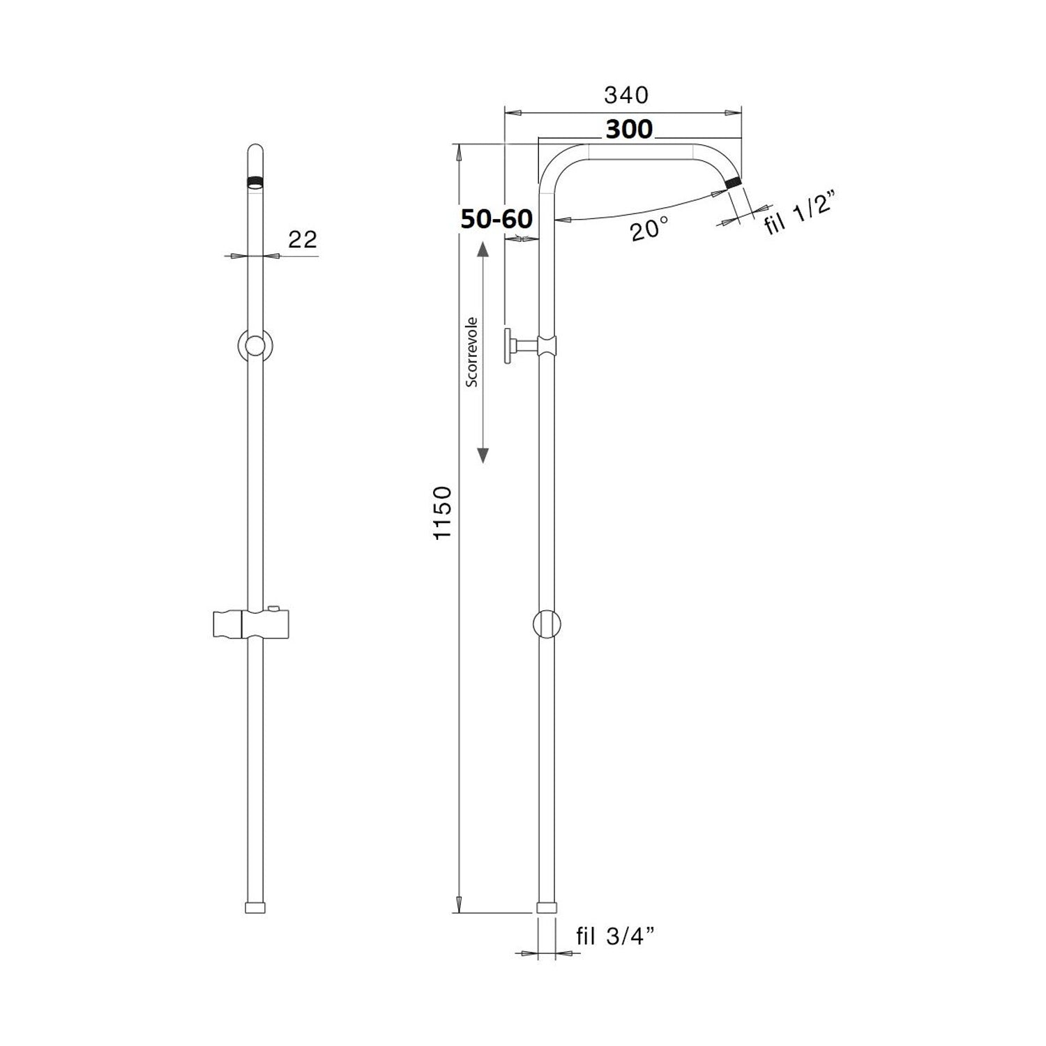 Colonna doccia C14 supporto scorrevole con attacco 3/4F by CeramicStore | Lo specialista del tuo bagno