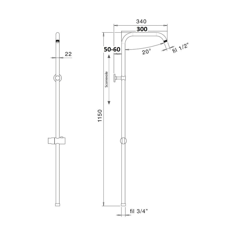 Colonna doccia C14 supporto scorrevole con attacco 3/4F by CeramicStore | Lo specialista del tuo bagno