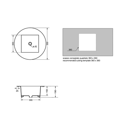 Lavabo da incasso Tondo diametro 55 cm con vasca quadrata profondo 19 cm AXA Ceramiche by CeramicStore | Lo specialista del tuo bagno