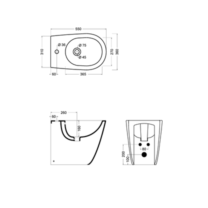 Sanitari Filomuro con scarico traslato collezione EVA wc senza brida + bidet + sedile soft close
