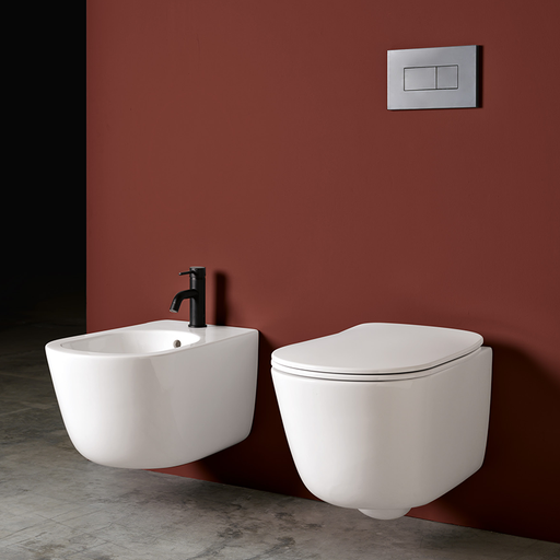 Sanitari Sospesi collezione EVA wc senza brida + bidet + sedile soft close