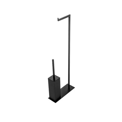 Piantana con asta portarotolo e porta scopino modello Angus Carta di Cipi Nero matt - cm 32x10x85h