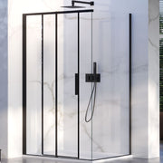 Box Doccia ad angolo 80x130 con lato fisso e porta scorrevole in cristallo 6 mm e profilo nero Versione Sinistra by CeramicStore | Lo specialista del tuo bagno