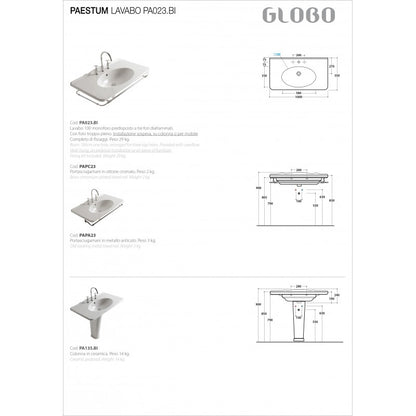 Lavabo sospeso 100x55 Ceramica Globo PAESTUM PA023.BI by CeramicStore | Lo specialista del tuo bagno